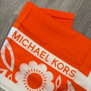 Michael Kors Orange and White Floral Logo Bandana Scarf